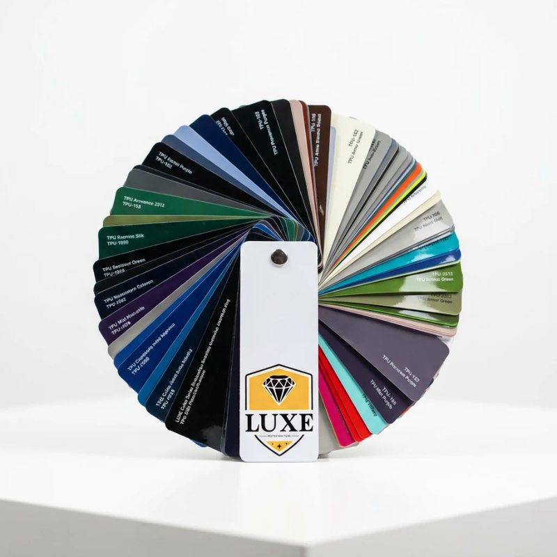 The physical LUXE Color Series Deck, a swatch book of real LUXE film samples